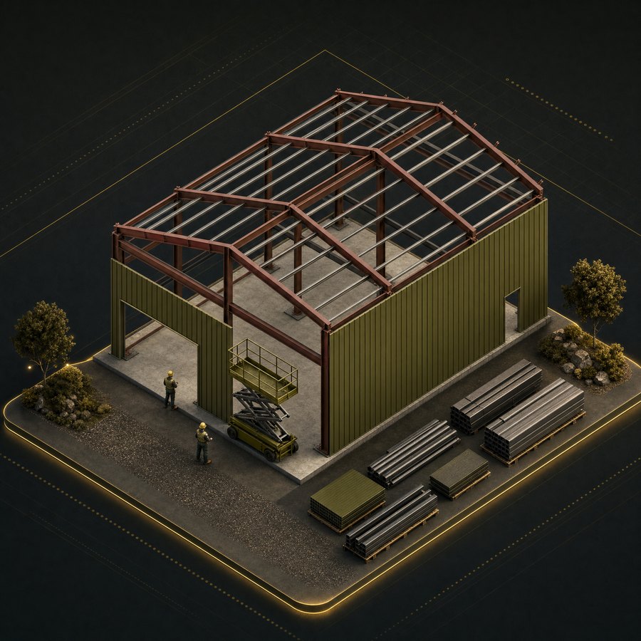 Pre-engineered metal building illustration