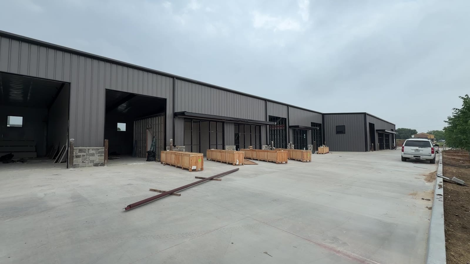 Commercial metal building exterior under construction